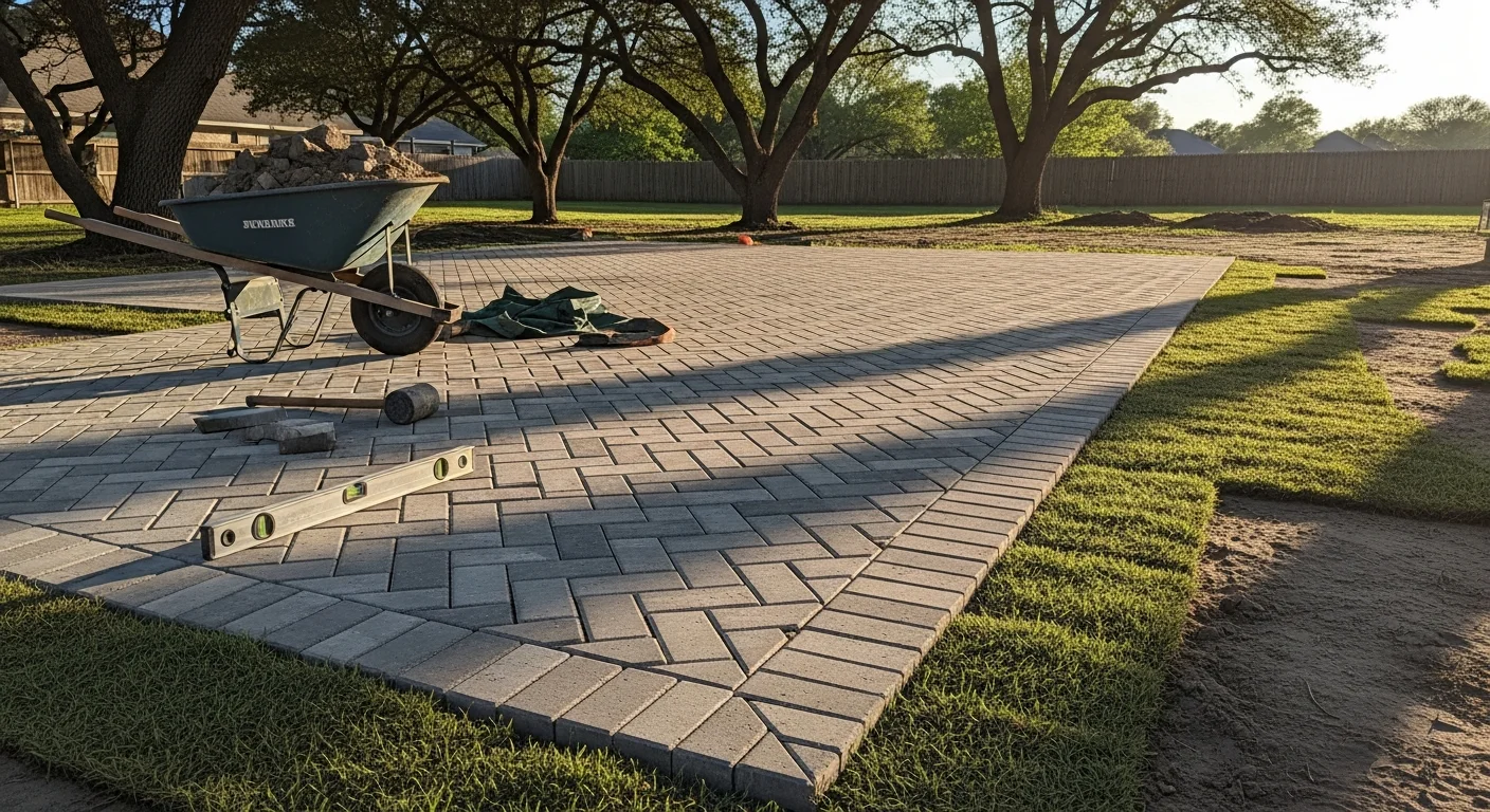 Professional landscape design and installation with pavers and planted garden beds