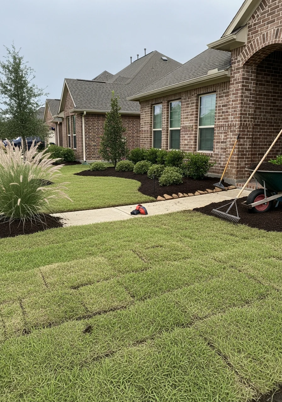Professional service work being performed on a Houston-area residential property exterior.